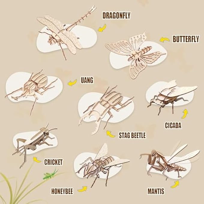 WOODEN 3D ANIMAL MODEL PUZZLES, 8 PIECE SET INSECT ANIMAL MODELS, BUILDING KITS DIY WOODEN CRAFTS STEM TOYS GIFTS FOR KIDS AND ADULTS, CRAFTS 3D PUZZLES SAFE AND NON-TOXIC EASY PUNCH - Image 4